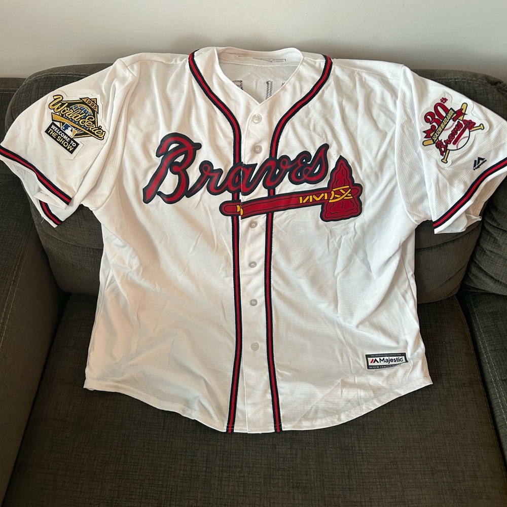Majestic Atlanta Braves MARK WOHLERS 1995 World Series White Jersey Men’s Sz XXL